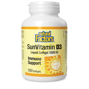 Vitamin D3 from Natural Factors provides a convenient daily dose of vitamin D as cholecalciferol to help support immune function and for the development and maintenance of strong bones and teeth.  1000IU, 500 softgels