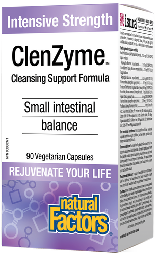 Cleansing Support Formula Natural Factors ClenZyme is a unique intensive-strength enzyme blend specially designed to support digestive function and intestinal balance. This comprehensive digestive aid is used between meals to help break down food particles and release nutrients in the intestine. 
