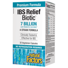 Load image into Gallery viewer, Natural Factors Relief Biotic® is a multi-strain formula featuring 7 billion colony forming units (cfu) of probiotics, including Lactobacillus, Bacillus, and Enterococcus strains shown to relieve some symptoms of irritable bowel syndrome (IBS). This innovative probiotic formula also helps reduce the risk of antibiotic-associated diarrhea and is shelf stable – no refrigeration required! 