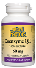 Load image into Gallery viewer, Coenzyme Q10 is a vitamin-like essential nutrient that helps increase levels of cellular energy production and is required by every cell in our body. Known to promote healthy heart function, Natural Factors Coenzyme Q10 is naturally fermented, consisting only of the natural trans isomer identical to the body’s own CoQ10.