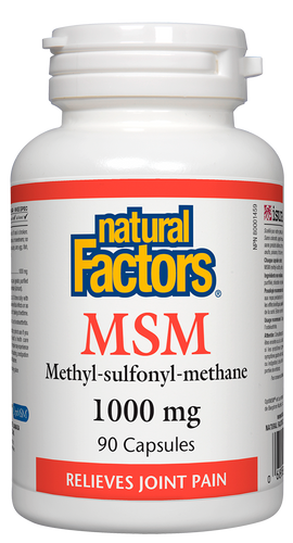 Methyl-sulfonyl-methane (MSM) relieves joint pain naturally by helping the body form healthy connective tissue in joints and muscles. It is also used to make the collagen needed for healthy skin, hair, and nails. Natural Factors MSM can help improve the comfort and mobility of people with osteoarthritis.