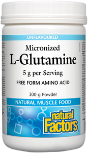 Natural Factors Micronized L-Glutamine provides an easier form of glutamine for the body to absorb. Accelerates recovery time, increases energy, and reduces the risk of infection following prolonged or intense exercise.  L-glutamine is an amino acid essential for recovery after strenuous exercise or critical illness.