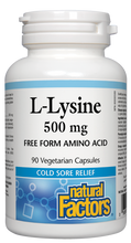 Load image into Gallery viewer, Natural Factors L-Lysine is an essential nutrient that provides relief from the herpes simplex virus (HSV). It works quickly to help reduce the recurrence, severity, and healing time of cold sores.