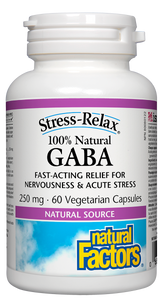 Stress-Relax 100% Natural GABA is a naturally sourced form of the important brain compound gamma-aminobutyric acid (GABA). This higher potency formula delivers 250 mg of Pharma GABA® per vegetarian capsule to quickly promote relaxation, reduce nervousness and stress, and restore mental calmness without causing drowsiness.
