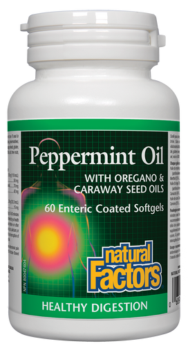 Natural Factors Peppermint Oil supports healthy digestion naturally. Each ingredient has effective antifungal properties while the enteric-coated softgels deliver the oil directly to the lower digestive tract where it is most soothing for symptoms of irritable bowel syndrome (IBS) and digestive upsets.