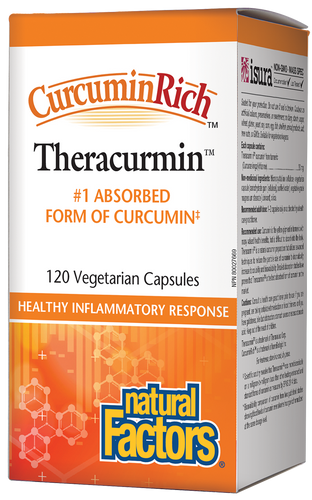 Curcumin, from the spice turmeric, has powerful anti-inflammatory, antioxidant, and antimicrobial properties that support neurological, cardiovascular, and joint health. Natural Factors CurcuminRich Theracurmin uses proprietary dispersion technology Supports a healthy inflammatory response Helps prevent cognitive decline.