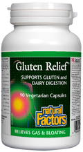 Load image into Gallery viewer, Natural Factors Gluten Relief is specially formulated with a balanced blend of enzymes needed for complete digestion of difficult-to-digest foods, especially cereal grains and milk products, which contain carbohydrate, protein, gluten, and casein. Improved digestion of these foods can help ease digestive complaints and lighten the load on the digestive system.