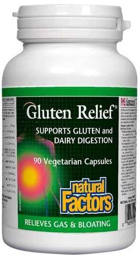 Natural Factors Gluten Relief is specially formulated with a balanced blend of enzymes needed for complete digestion of difficult-to-digest foods, especially cereal grains and milk products, which contain carbohydrate, protein, gluten, and casein. Improved digestion of these foods can help ease digestive complaints and lighten the load on the digestive system. 