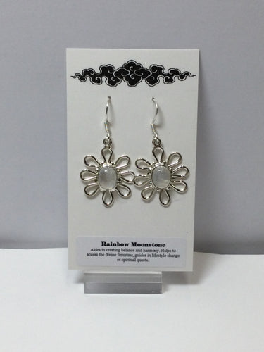 Earrings Rainbow Moonstone and Sterling Silver