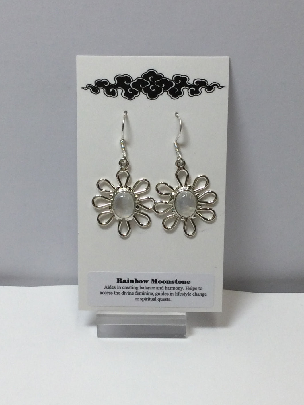 Earrings Rainbow Moonstone and Sterling Silver