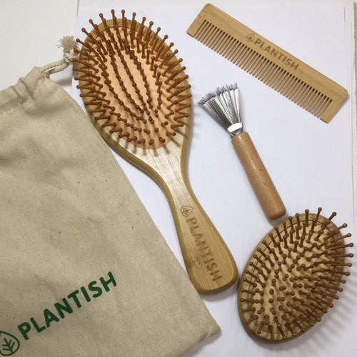 Plantish Bamboo Hair Brush Set