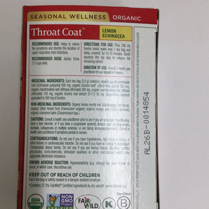 Traditional Medicines Organic Throat Coat Lemon Echinacea Tea