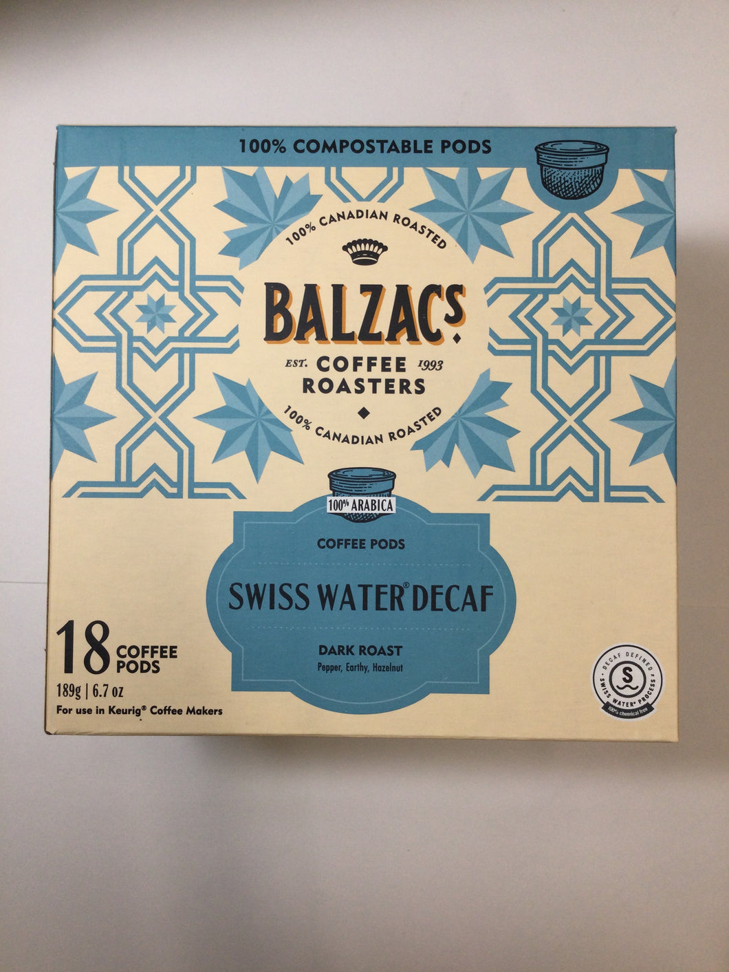 Balzac’s Coffee Roasters Swiss Water Decaf 100% Compostable Coffee Pods