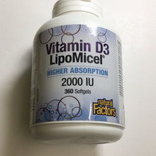 Load image into Gallery viewer, Natural Factors Vitamin D3 LipoMicel Higher Absorption 2000 IU Softgels