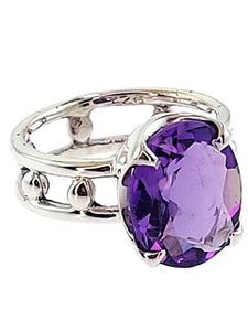 Amethyst 2 Banded Sterling Silver Ring