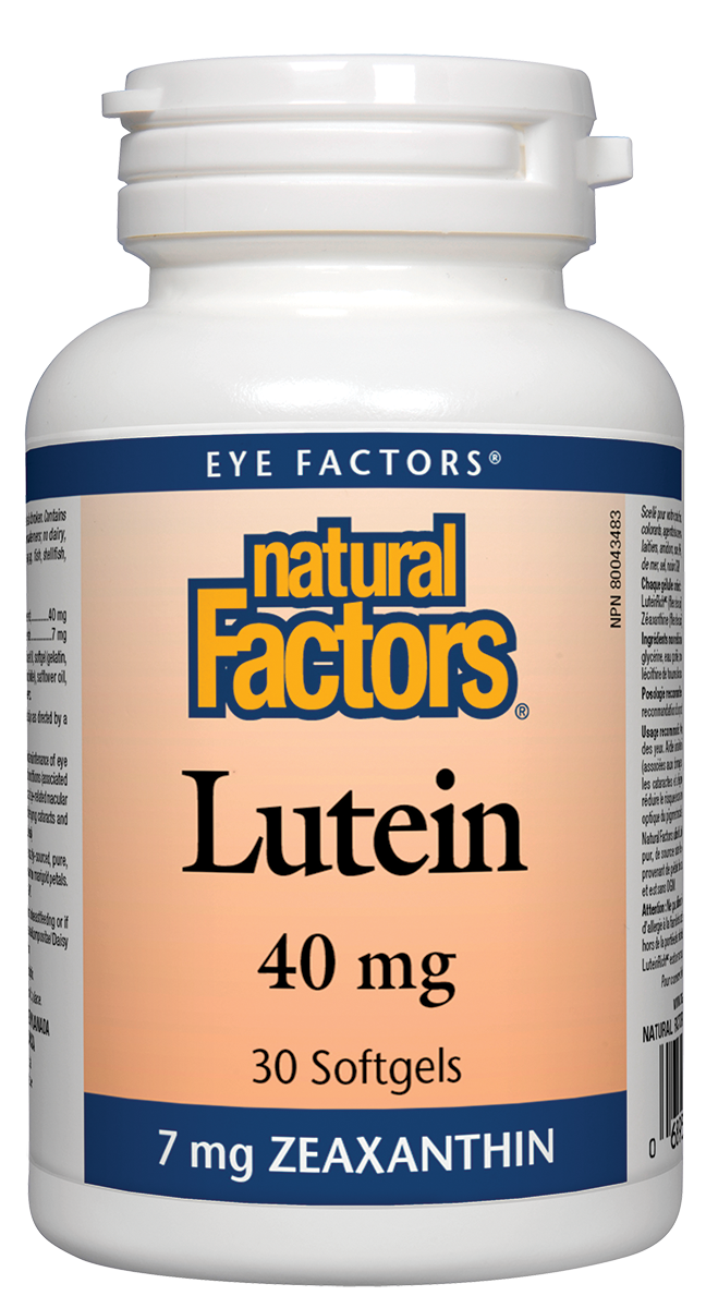 Natural Factors uses LuteinRich™ Antioxidant for eye health.  Lutein and zeaxanthin are carotenoid antioxidants that are concentrated in the eyes, where they protect the lens and retina from damage caused by toxic free radicals and exposure to sunlight.
