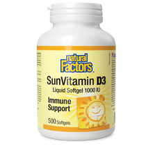 Load image into Gallery viewer, Vitamin D3 from Natural Factors provides a convenient daily dose of vitamin D as cholecalciferol to help support immune function and for the development and maintenance of strong bones and teeth.  1000IU, 500 softgels