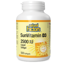 Load image into Gallery viewer, Natural Factors Vitamin D3 2500 IU / SunVitamin D3 500 capsules