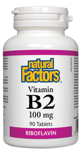 Vitamin B2, also known as riboflavin, is a water-soluble vitamin that is an important factor in the maintenance of good health. Natural Factors Vitamin B2 provides 100 mg of riboflavin per daily dose, helping to metabolize proteins, fats, and carbohydrates, while providing antioxidant support.