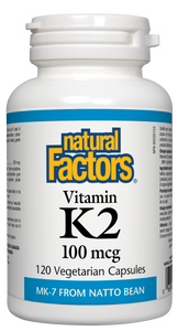 Vitamin K2 from Natural Factors contains MK-7, the most bioavailable form of vitamin K derived naturally from natto beans. Each dose provides 24-hour protection by guiding calcium toward the bones and teeth where it is needed most, and away from the arteries where it causes damage.