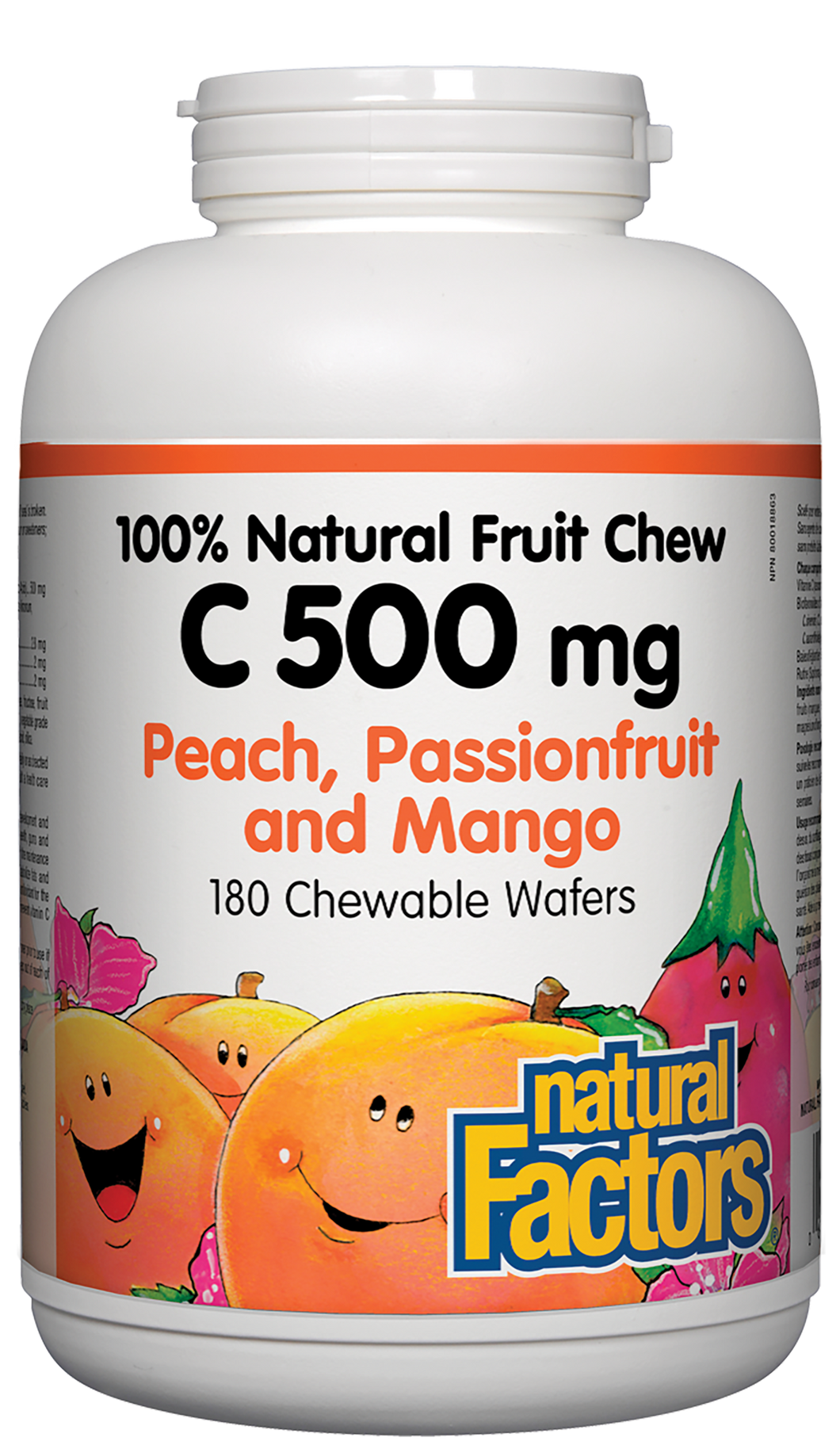 Natural Factors 100% Natural Fruit Chew C 500 mg is an easy-to-take vitamin for the development and maintenance of bones, cartilage, teeth, gums, and for connective tissue formation. 