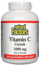 Load image into Gallery viewer, Vitamin C is best known for its antioxidant activity. It is also important for the normal development and maintenance of bones, cartilage, teeth, and gums. Natural Factors Vitamin C Crystals contain 1000 mg of vitamin C per ¼ teaspoon and is easily dissolved in liquid for optimal absorption.