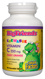 Big Friends Chewable Vitamin C from Natural Factors is a fun and delicious way for children to keep their antioxidant intake up and their bones, cartilage, teeth, and gums healthy. 