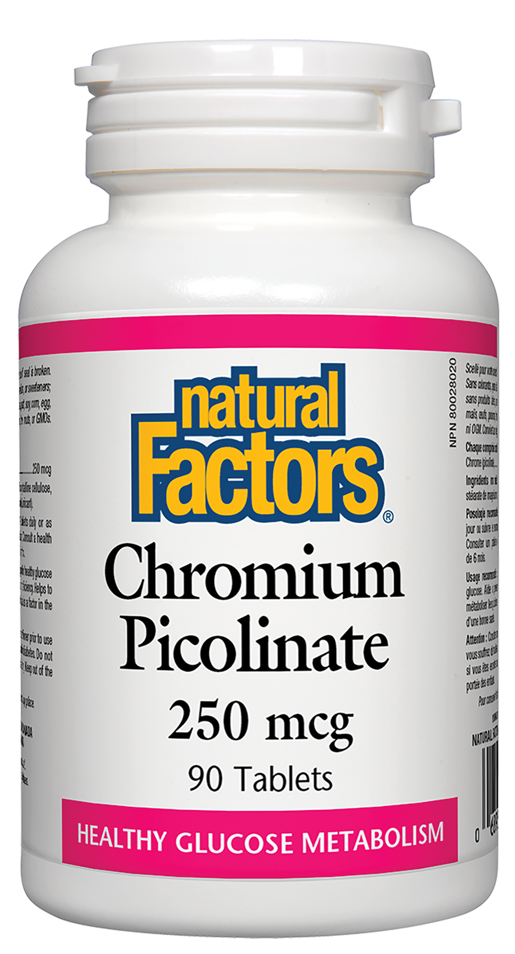 Natural Factors Chromium Picolinate 250 mcg enhances a healthy glucose metabolism.
