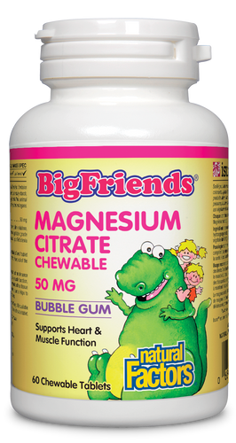 Natural Factors Big Friends Chewable Magnesium Citrate support children’s healthy growth and development