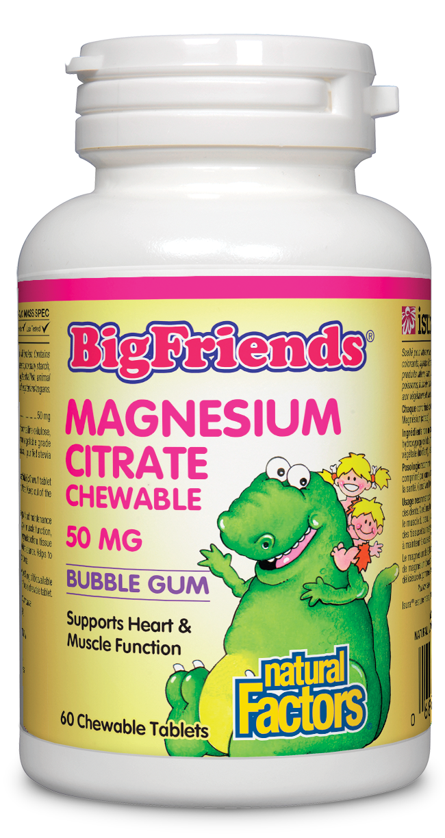 Natural Factors Big Friends Chewable Magnesium Citrate support children’s healthy growth and development