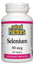 Load image into Gallery viewer, Natural Factors Selenium is a mineral supplement for the maintenance of healthy body cells and good health. Selenium is a vital antioxidant whose principal function is to inhibit the oxidation of fats. It protects the immune system by preventing free radicals from damaging the body.