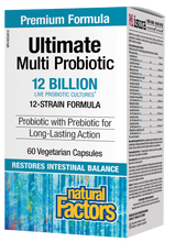Load image into Gallery viewer, Probiotic supplementation provides live microorganisms that temporarily modify gut flora, helping to maintain natural intestinal balance, improve digestion and immunity. Natural Factors Ultimate Multi Probiotic contains active cells of a blend of specially cultured strains of probiotics, chosen for their compatibility and ability to survive stomach acidity.