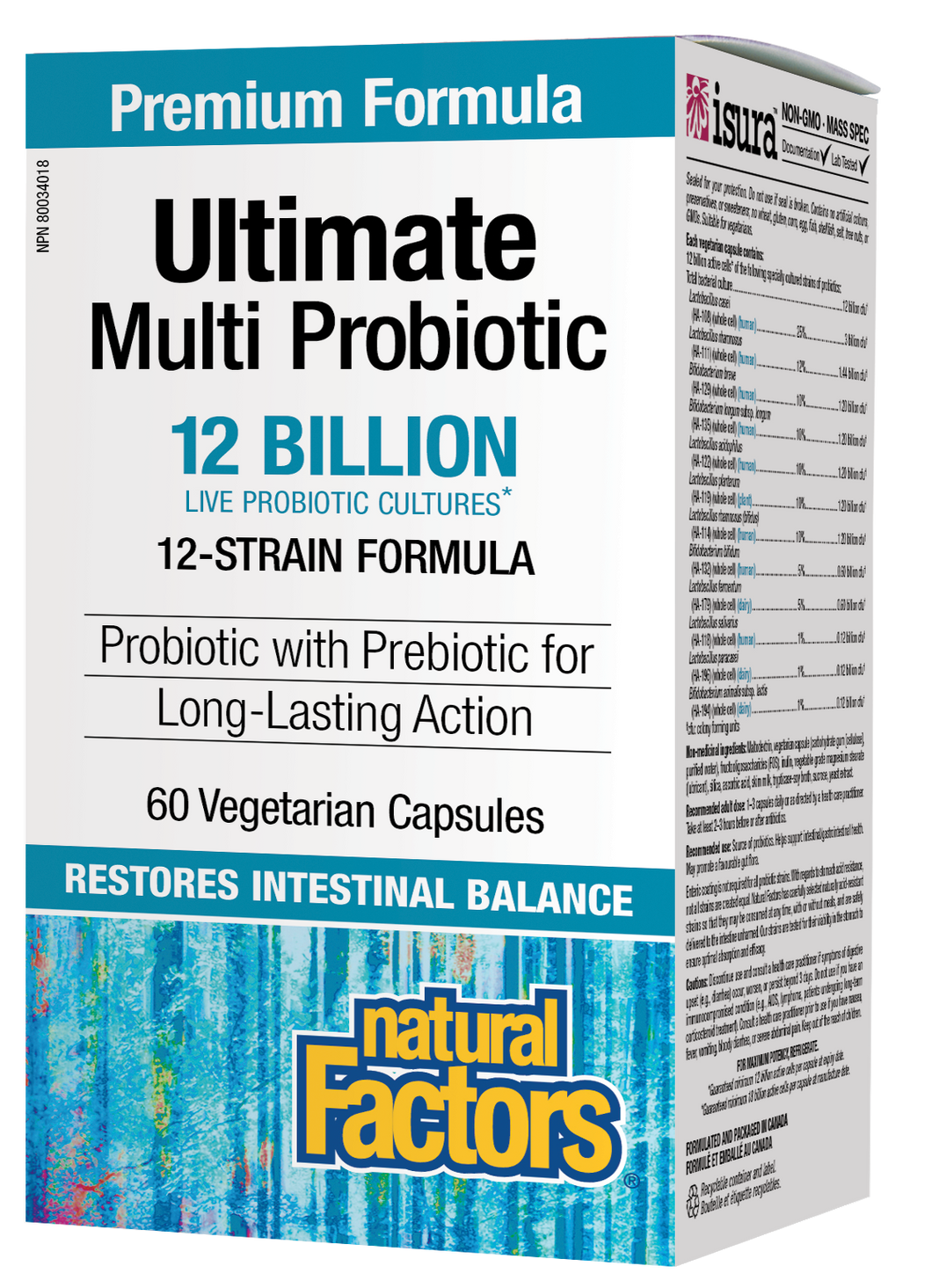 Probiotic supplementation provides live microorganisms that temporarily modify gut flora, helping to maintain natural intestinal balance, improve digestion and immunity. Natural Factors Ultimate Multi Probiotic contains active cells of a blend of specially cultured strains of probiotics, chosen for their compatibility and ability to survive stomach acidity.