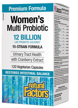 Load image into Gallery viewer, Natural Factors Women’s Multi Probiotic is a 10-strain formula featuring probiotic strains shown to support the health of the intestinal, vaginal, and urinary tract. This formula also includes 300 mg of CranRich® cranberry 36:1 concentrate, which helps prevent recurrent urinary tract infections in women while maintaining healthy digestive function.