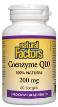 Load image into Gallery viewer, Coenzyme Q10 is a vitamin-like essential nutrient that helps increase levels of cellular energy production and is required by every cell in our body. Known to support cardiovascular health and cellular vigour. Natural Factors Coenzyme Q10 200 mg is 100% natural.