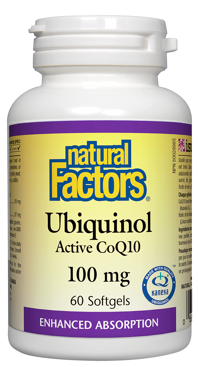 Natural Factors Ubiquinol Active CoQ10 is the active form of coenzyme Q10 which is naturally produced by our cells and is significantly better absorbed, particularly as we age. CoQ10 helps maintain cardiovascular health and offers antioxidant protection for the maintenance of good health.