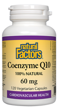 Load image into Gallery viewer, Coenzyme Q10 is a vitamin-like essential nutrient that helps increase levels of cellular energy production and is required by every cell in our body. Known to promote healthy heart function, Natural Factors Coenzyme Q10 is naturally fermented, consisting only of the natural trans isomer identical to the body’s own CoQ10. 