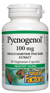 Inflammation and free radical damage increase as we age, contributing to many health problems. Natural Factors Pycnogenol is a powerful antioxidant and anti-inflammatory made from the highest quality French maritime pine bark. Pycnogenol strengthens cell membranes, contributing to improved circulation, younger looking skin, lower cholesterol, and better blood sugar balance.