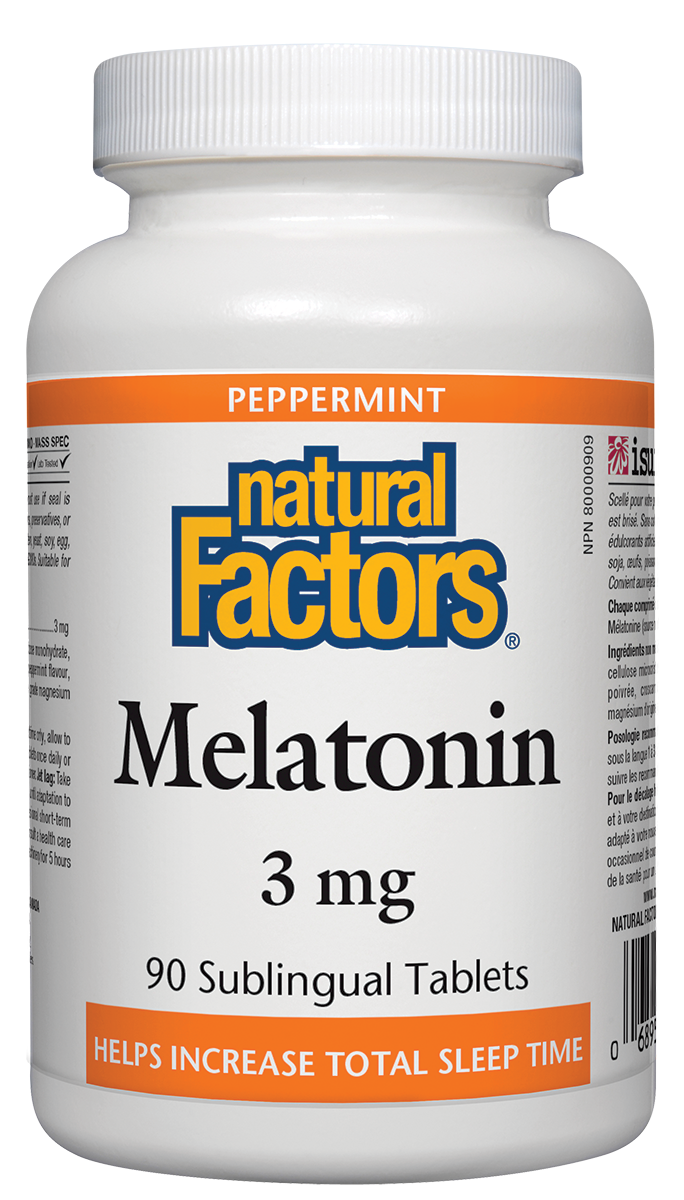 Melatonin works with the body’s natural cycles to safely and effectively reset your “biological clock”, helping you fall asleep faster, increasing the quality and duration of sleep, supporting REM sleep, and reducing daytime fatigue. Natural Factors Melatonin, from non-animal sources, comes in a sublingual tablet to ensure fast, consistent absorption.