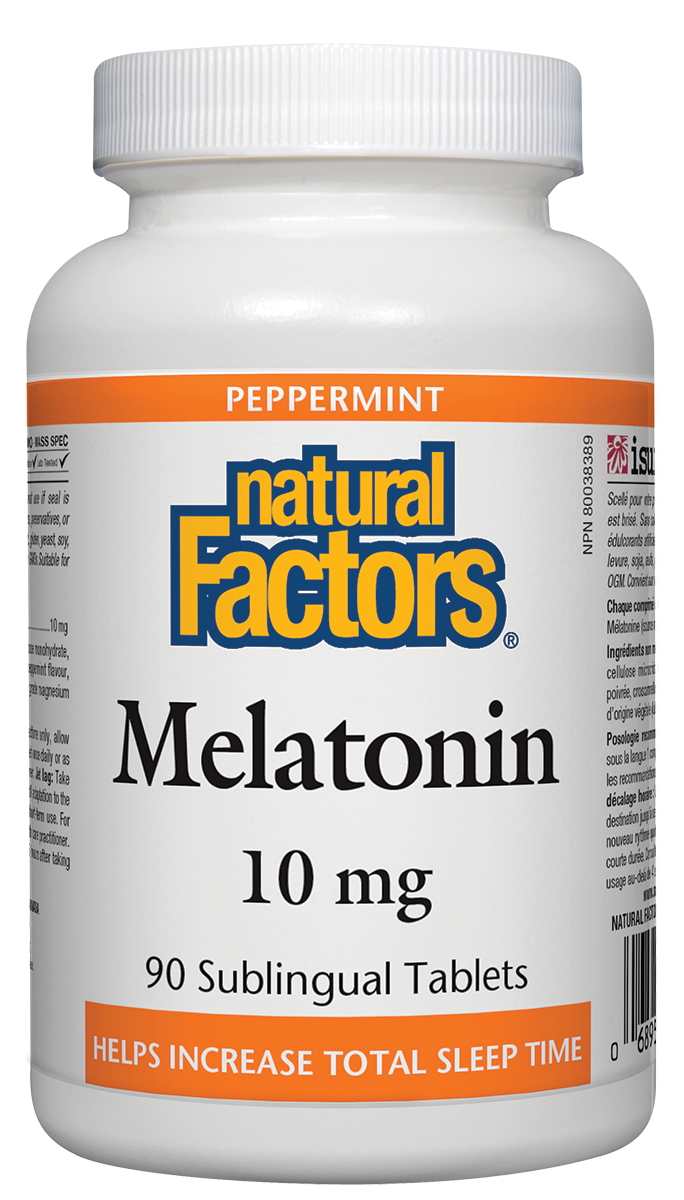 Melatonin works with the body’s natural cycles to effectively reset your “biological clock”, helping you fall asleep faster, increasing the quality and duration of sleep, supporting REM sleep, and reducing daytime fatigue. Natural Factors Melatonin, from non-animal sources, comes in a sublingual tablet to ensure fast, consistent absorption.