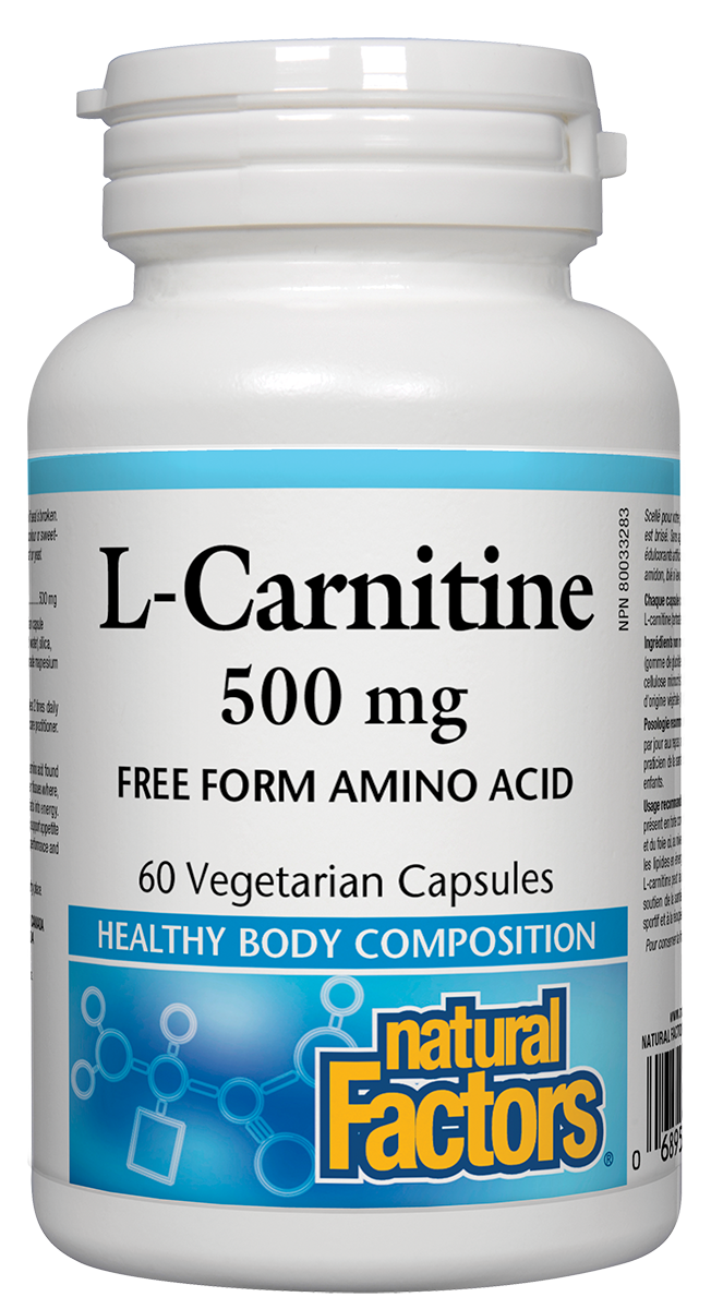 L-carnitine is a nutrient essential for energy production in the muscles, heart, and liver. It promotes healthy body composition by aiding the conversion of fat into energy. Taking supplemental L-carnitine lowers the risk of cardiovascular disease, boosts mental energy, lessens fatigue, improves athletic performance, and shortens exercise recovery time.