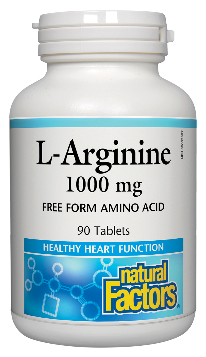 Natural Factors L-Arginine 1000 mg is a non-essential amino acid involved in protein synthesis. It may help support a modest improvement in exercise capacity in individuals with stable cardiovascular disease (CVD). As a free-form amino acid, L-arginine is easier for the body to absorb and use than when consumed from food. 