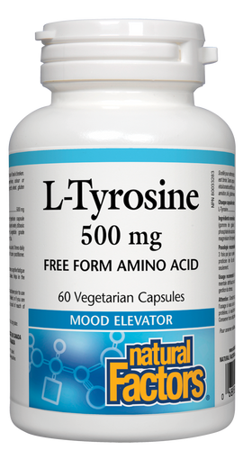 L-tyrosine is an amino acid which helps restore dopamine and norepinephrine, two neurotransmitters important for maintaining mood, and which become depleted by stress, including prolonged work or exercise, exposure to cold, and sleep deprivation. Supplementing with Natural Factors L-Tyrosine helps the body manage stress, and improve mood, energy levels, and alertness. 