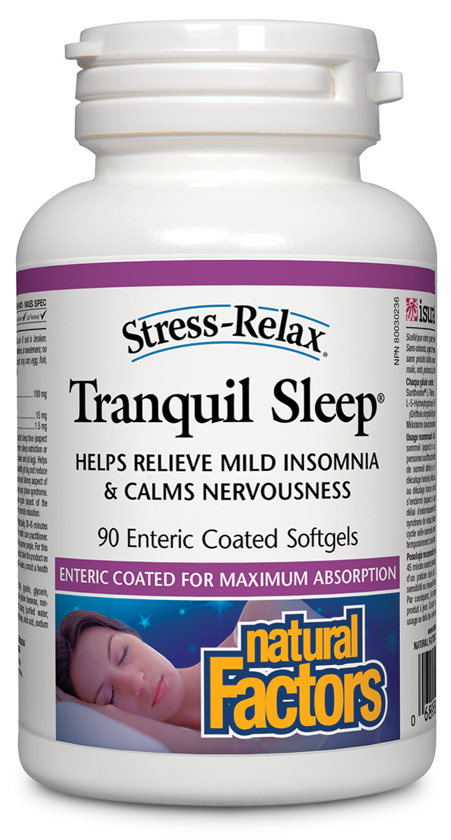 Stress-Relax Tranquil Sleep® helps you fall asleep quickly, sleep soundly through the night, and wake up feeling refreshed, without the potentially serious mental and physical side effects caused by pharmaceutical “sleeping pills.” Containing Suntheanine L-Theanine, melatonin, and 5-HTP, this natural alternative is completely safe, highly effective, and non-habit forming.