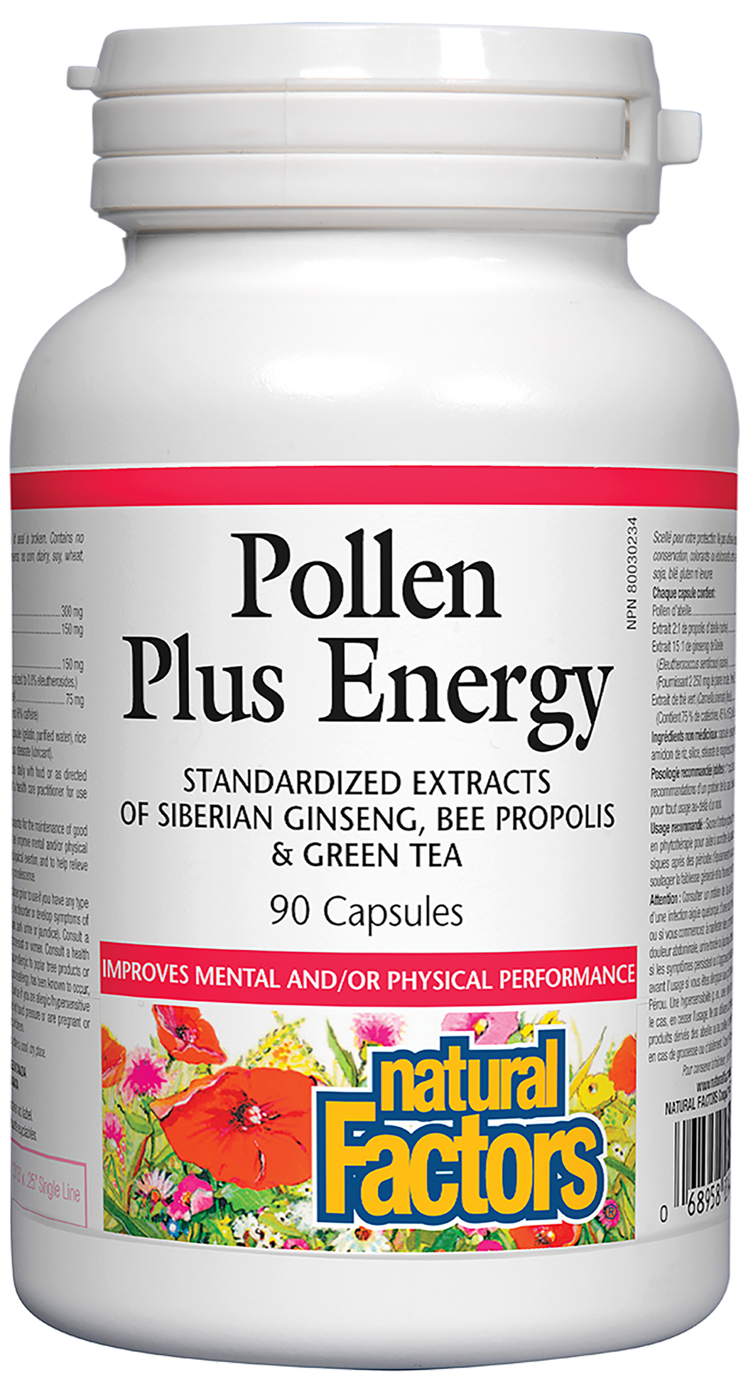 Natural Factors Pollen Plus Energy is a natural source of antioxidants, amino acids, vitamins, minerals, coenzymes, and fatty acids that improves mental and physical performance. It combines bee pollen with standardized extracts of bee propolis, Siberian ginseng, and green tea to enhance immunity and increase strength during times of recovery.