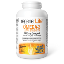 Load image into Gallery viewer, Natural Factors RegenerLife Omega-3 Ultra Strength is a high-potency, ultra-pure omega-3 that is free of contaminants and designed to support the brain and cardiovascular system, joint health, immune function, and mood. 
