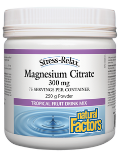 Stress-Relax Natural Factors Magnesium Citrate Powder is an effective way to meet the body’s daily magnesium requirements. Magnesium helps the body metabolize carbohydrates, fats, and proteins. It also helps in tissue formation, and helps maintain bones, teeth, and proper muscle function. Inadequate magnesium intake can heighten the symptoms of stress, including muscle tension and sleep disturbances.