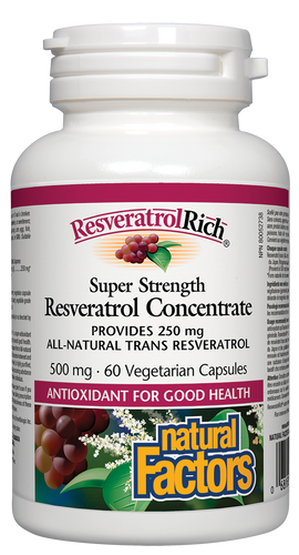 Natural Factors ResveratrolRich Super Strength Resveratrol Concentrate is a high potency compound extracted from the skins of red grapes grown in the Okanagan Valley of British Columbia, and from purified Japanese knotweed. Super antioxidant resveratrol protects against free radical damage to promote healthy aging and overall good health.