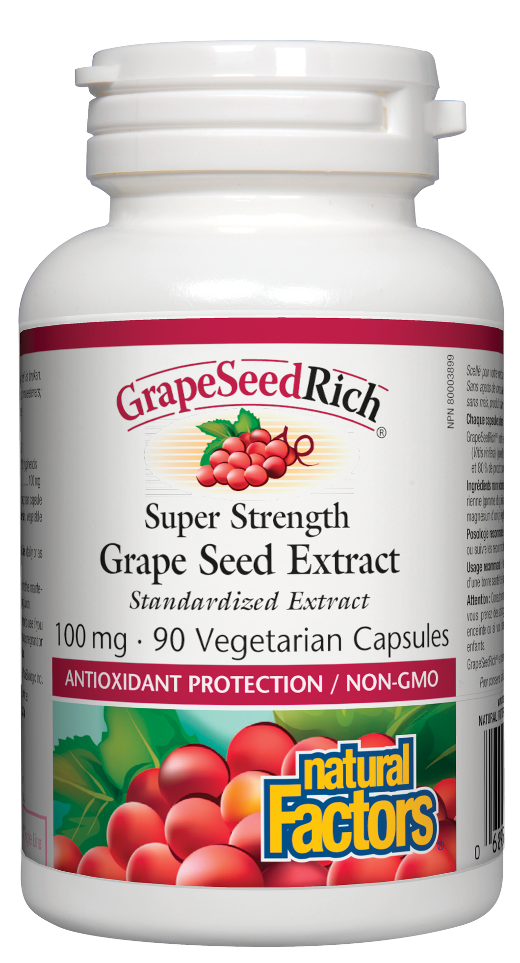 Natural Factors GrapeSeedRich is a non-GMO 100:1 standardized extract of grape seeds, guaranteed to contain a minimum of 95% polyphenols and 80% proanthocyanidins. It is a rich source of antioxidants that help the body fight free radical damage and inflammation, help strengthen blood vessels, and support night vision.