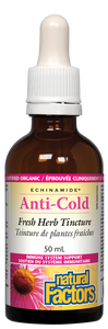 Natural Factors ECHINAMIDE® Anti-Cold Fresh Herb Tincture contains clinically proven and certified organic echinacea, used in herbal medicine to help fight off infections, especially of the upper respiratory tract. It has been shown to help relieve symptoms and shorten the duration of infections.